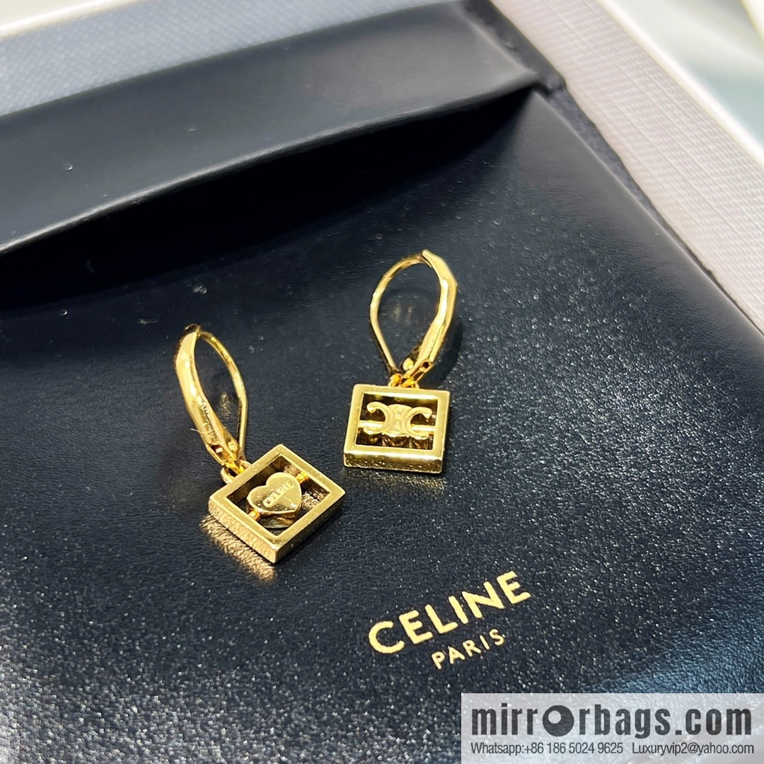 New Celine gold Arc de Triomphe peach heart stud earrings