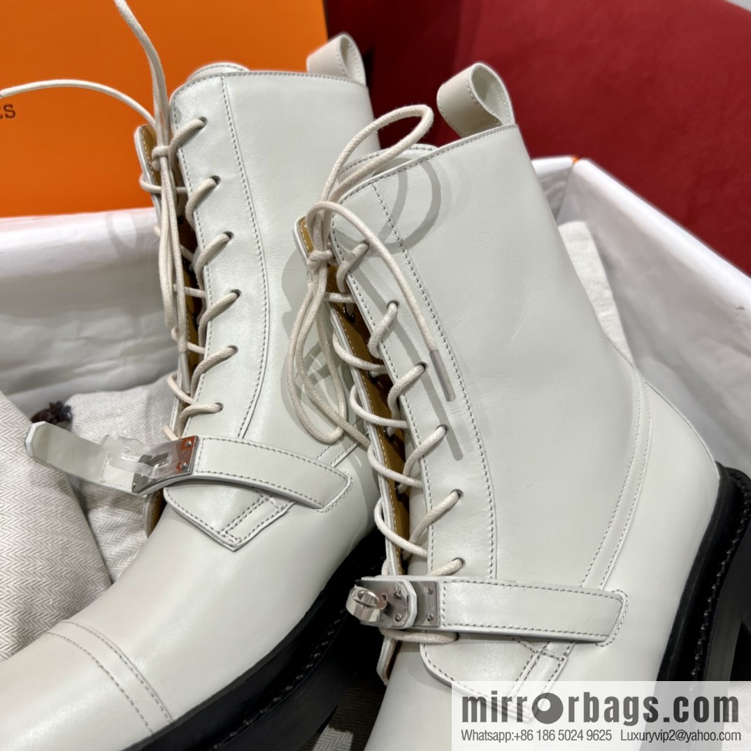 Hermes Hermès Glossy Calfskin Platform and Ankle Boots Martin Boots