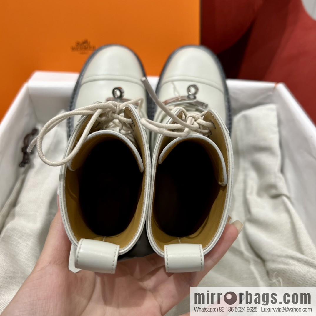 Hermes Hermès Glossy Calfskin Platform and Ankle Boots Martin Boots