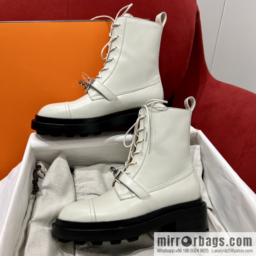 Hermes Hermès Glossy Calfskin Platform and Ankle Boots Martin Boots