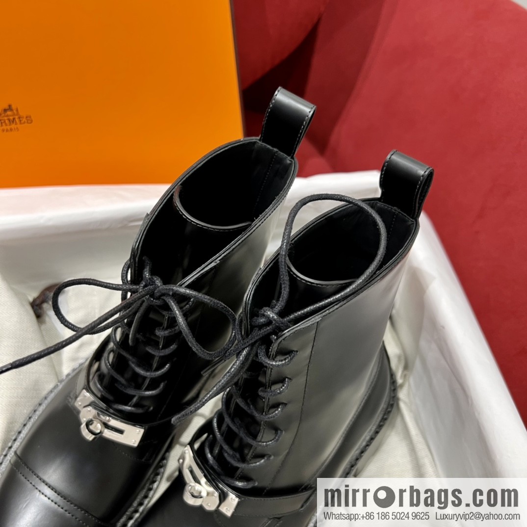 Hermes Hermès Glossy Calfskin Platform and Ankle Boots Martin Boots