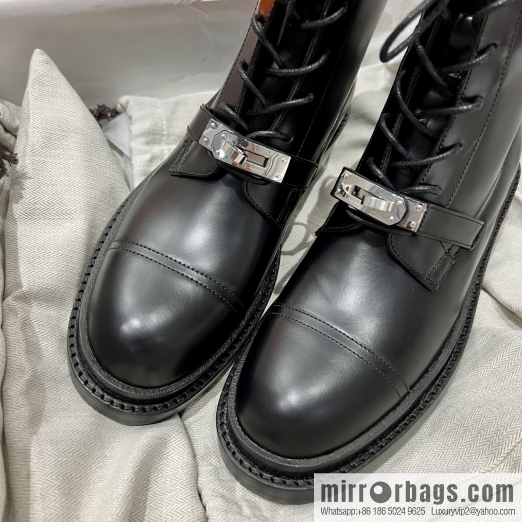 Hermes Hermès Glossy Calfskin Platform and Ankle Boots Martin Boots