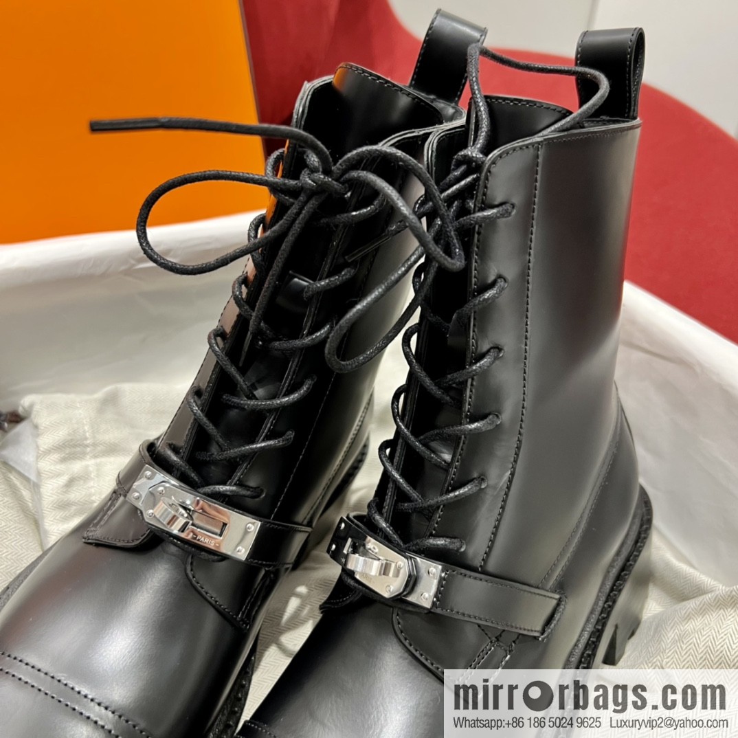 Hermes Hermès Glossy Calfskin Platform and Ankle Boots Martin Boots