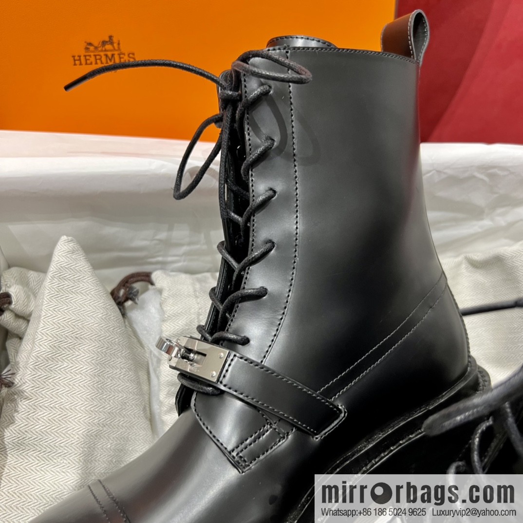 Hermes Hermès Glossy Calfskin Platform and Ankle Boots Martin Boots