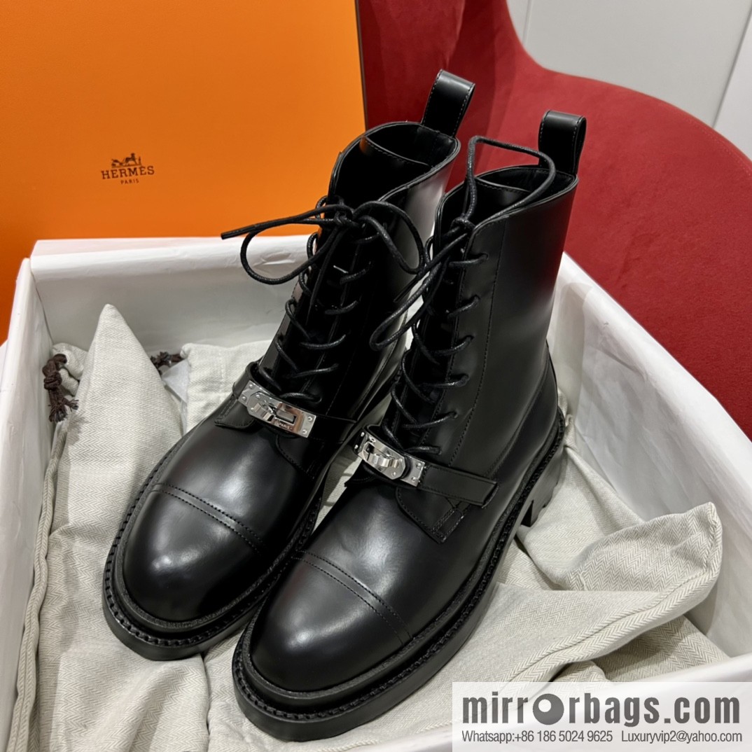 Hermes Hermès Glossy Calfskin Platform and Ankle Boots Martin Boots