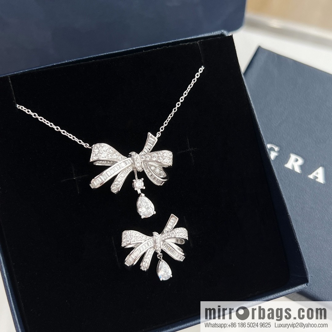GRAFF full diamond droplet bow stud earrings necklace ring