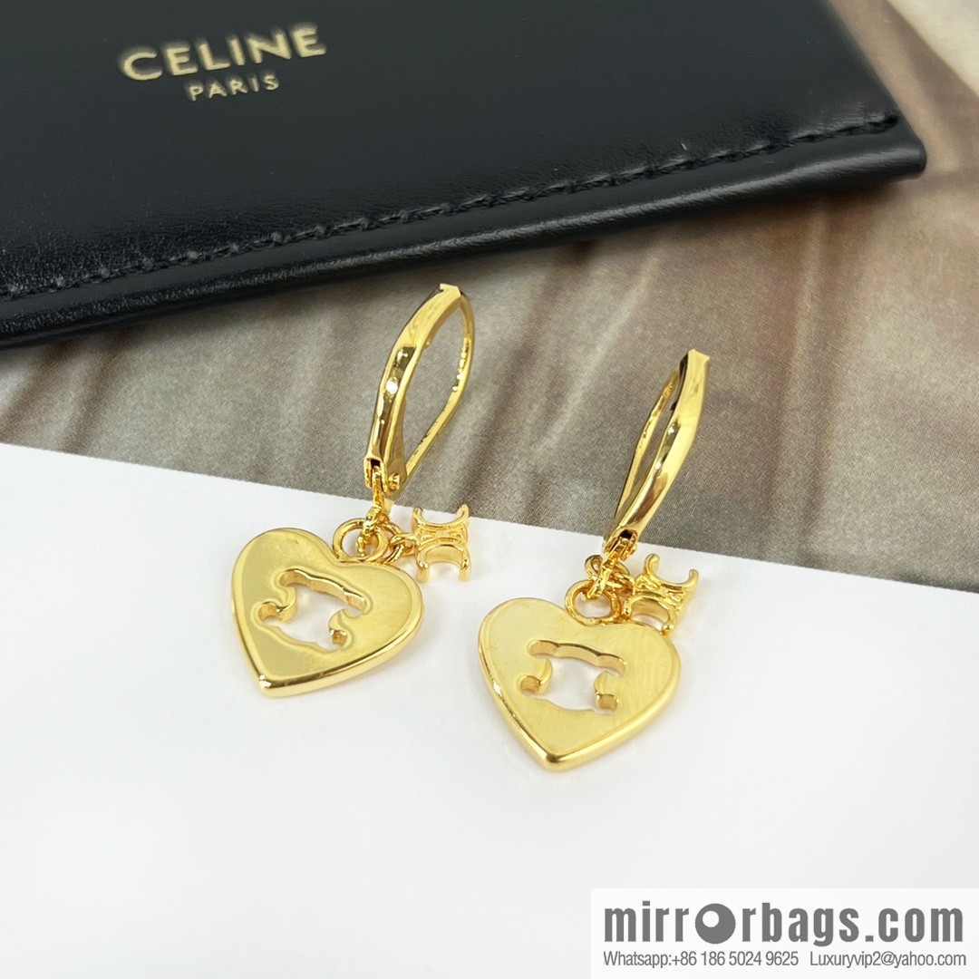 New Celine peach heart love stud earrings