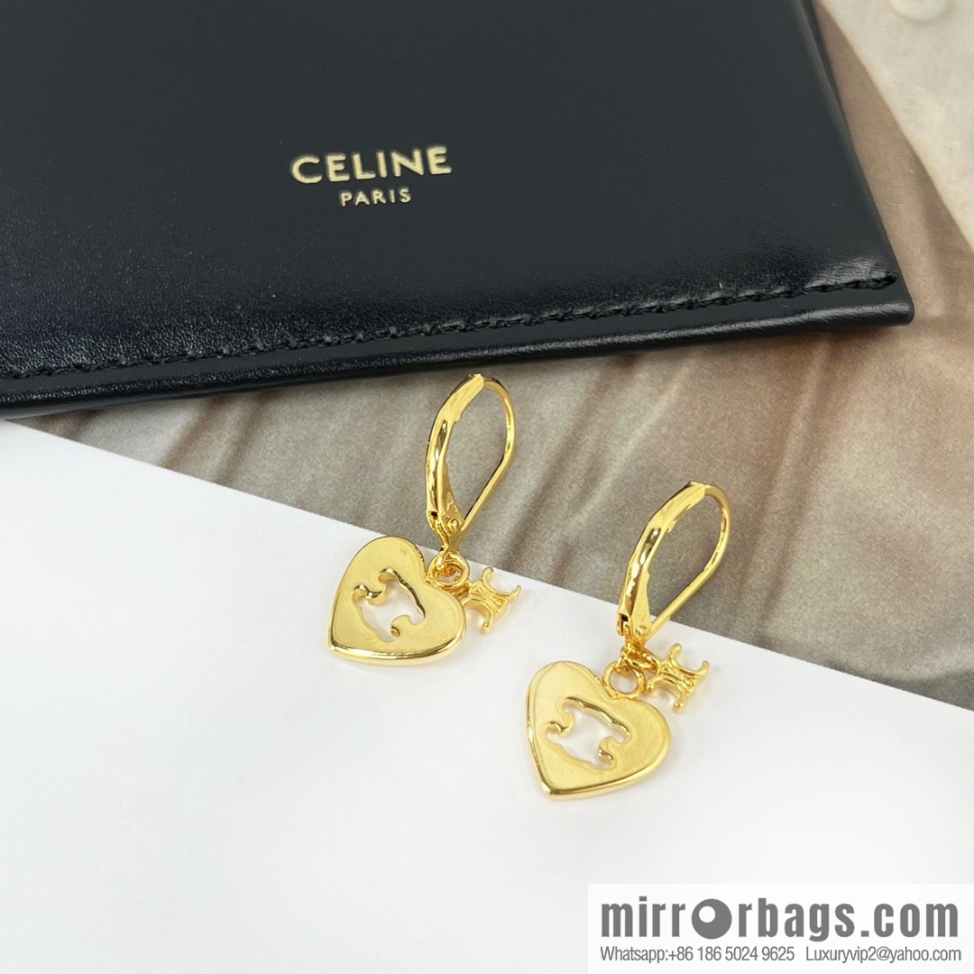 New Celine peach heart love stud earrings