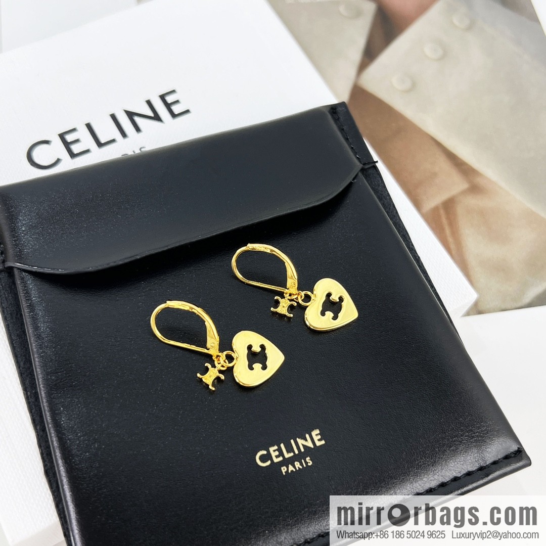 New Celine peach heart love stud earrings