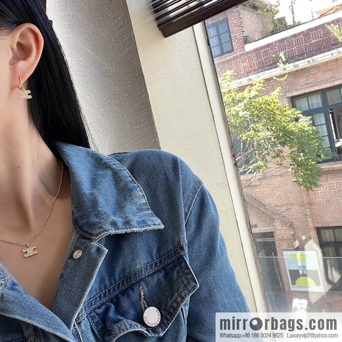 New Celine full diamond Arc de Triomphe earrings necklace