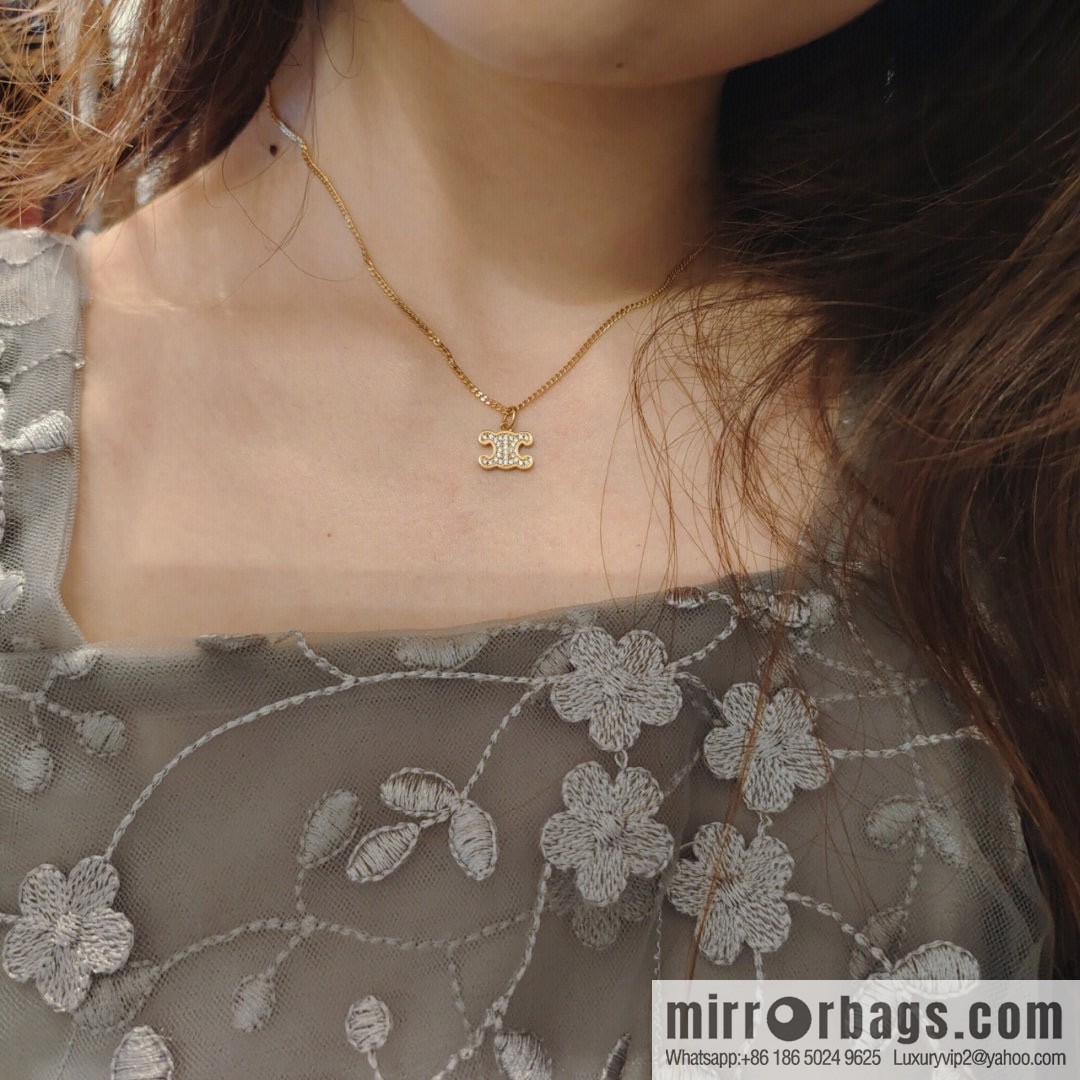 New Celine full diamond Arc de Triomphe earrings necklace