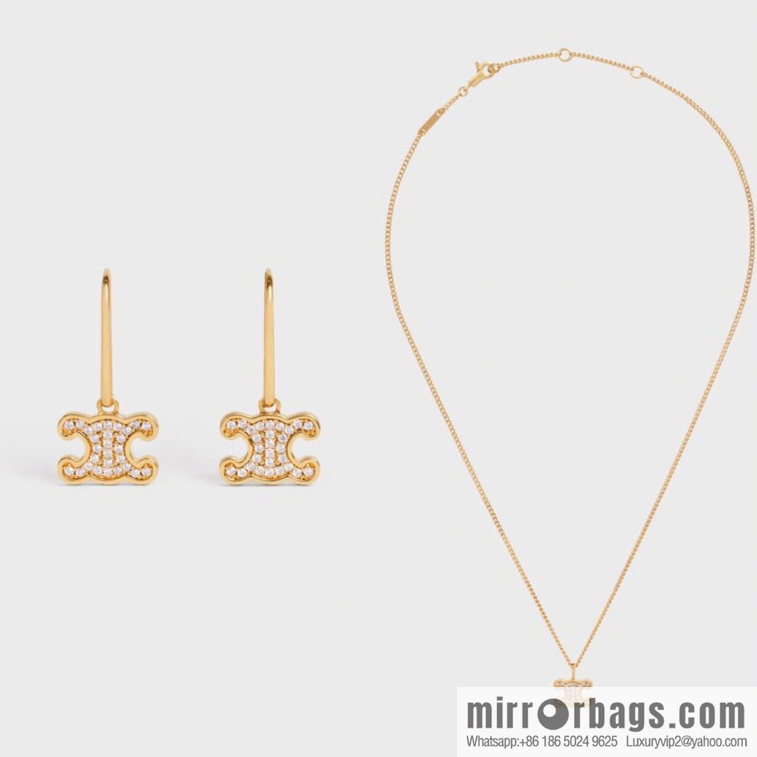 New Celine full diamond Arc de Triomphe earrings necklace