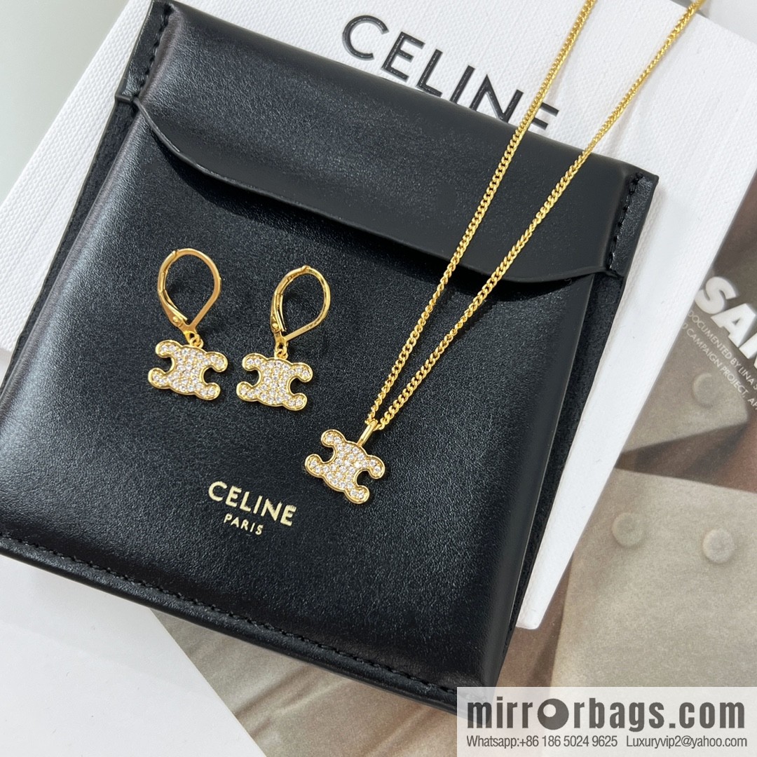 New Celine full diamond Arc de Triomphe earrings necklace