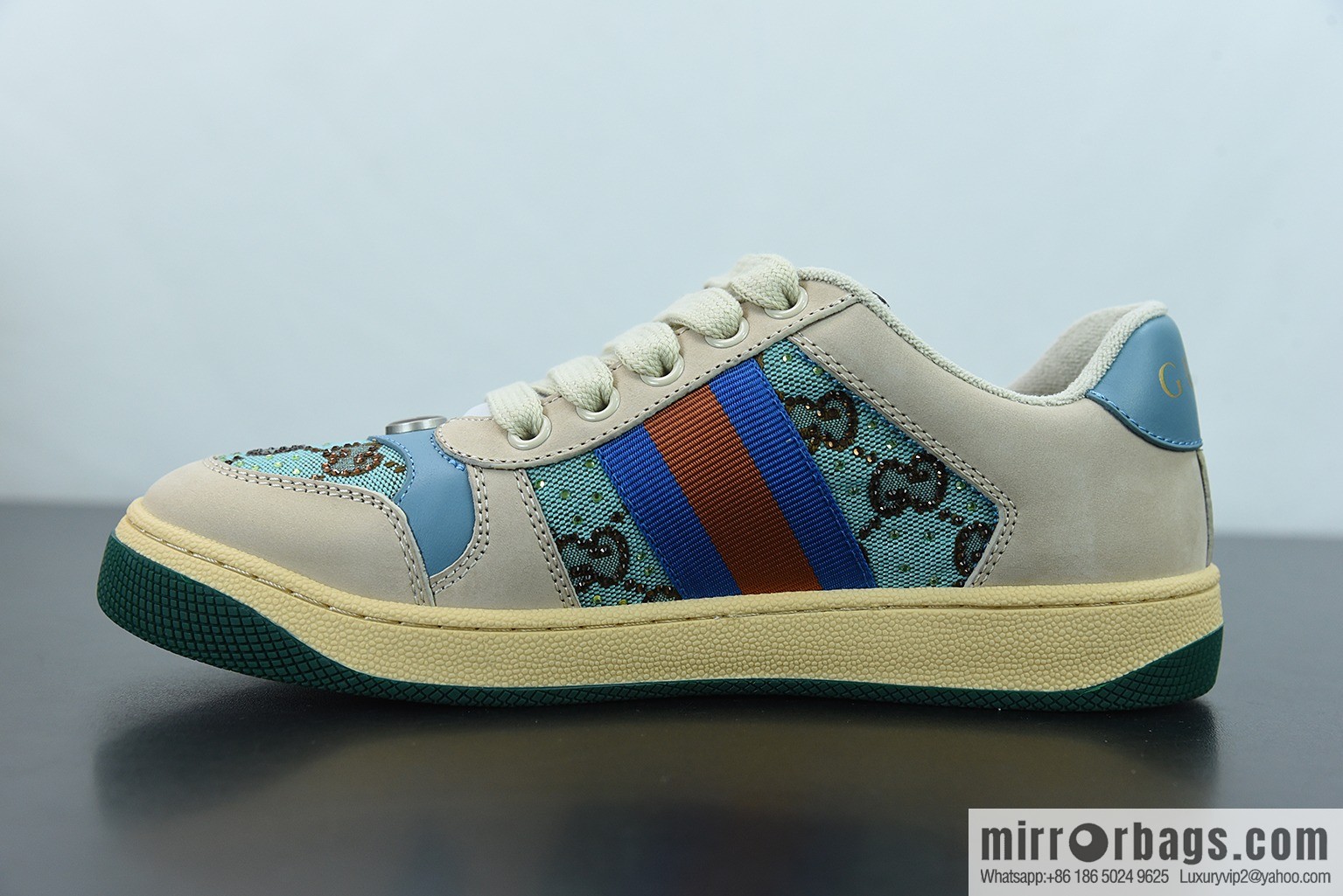 Gucci 2022 early spring the latest rhinestone models Distressed Screener sneakers Gucci small dirty shoes