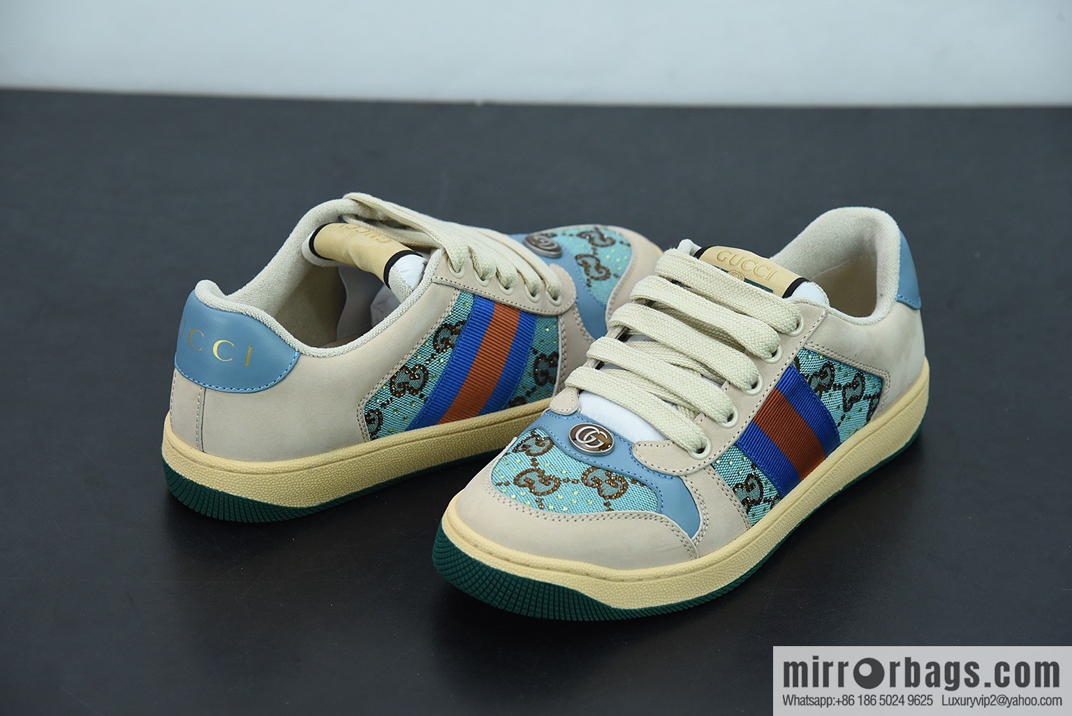 Gucci 2022 early spring the latest rhinestone models Distressed Screener sneakers Gucci small dirty shoes