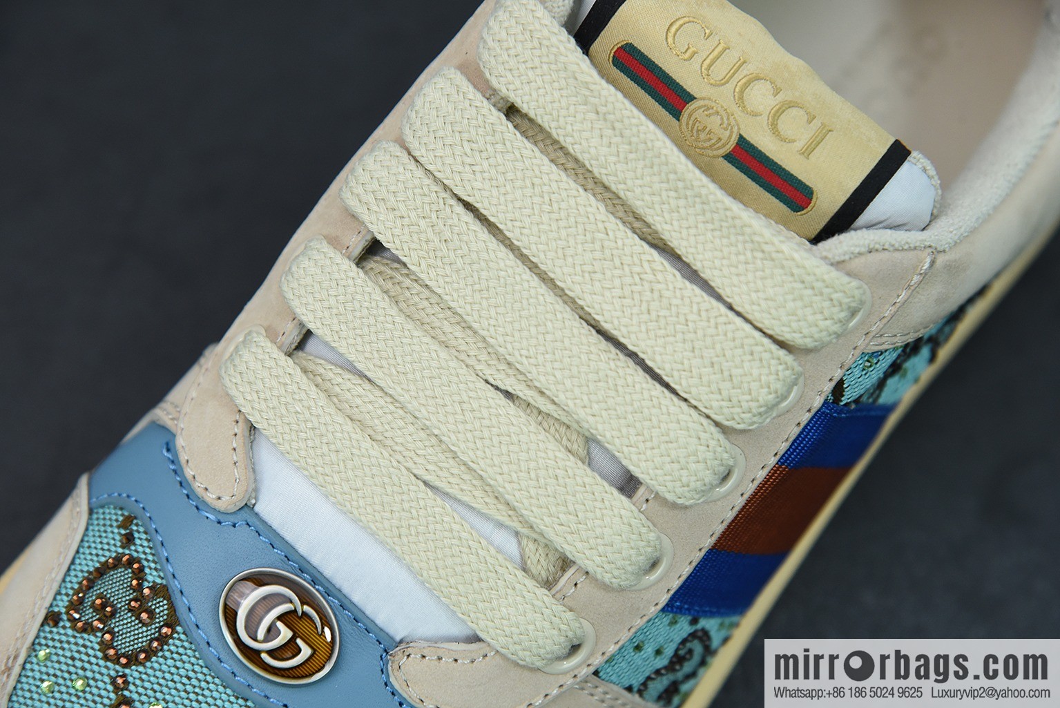 Gucci 2022 early spring the latest rhinestone models Distressed Screener sneakers Gucci small dirty shoes