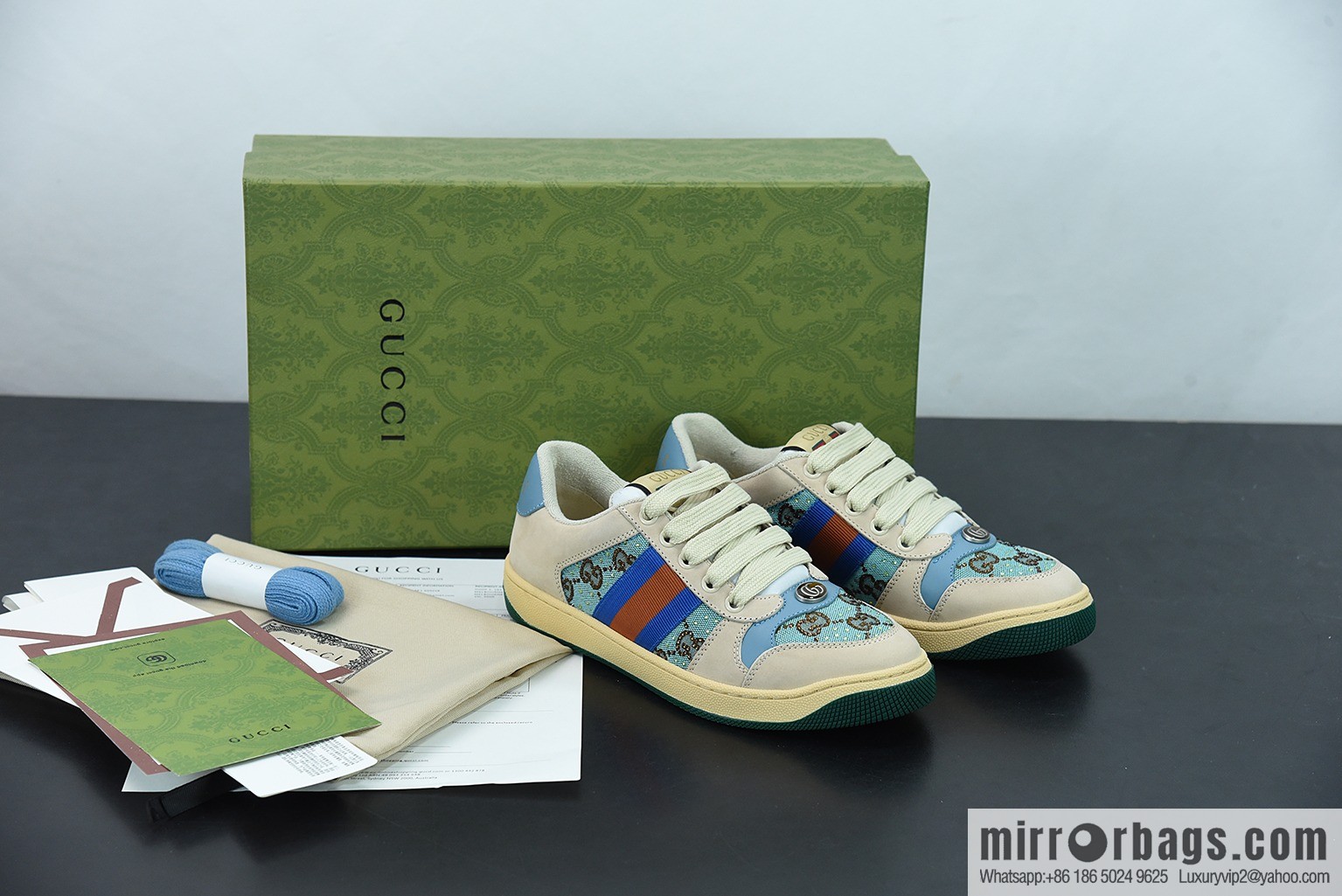 Gucci 2022 early spring the latest rhinestone models Distressed Screener sneakers Gucci small dirty shoes