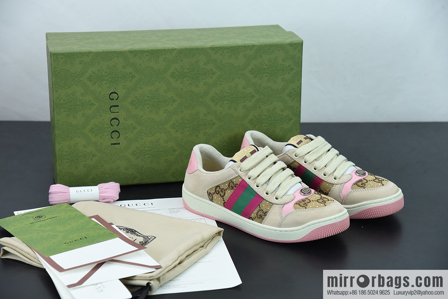 Gucci 2022 early spring the latest rhinestone models Distressed Screener sneakers Gucci small dirty shoes