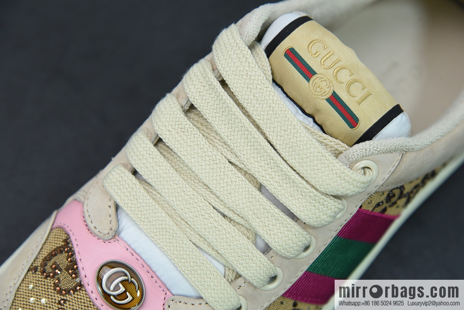 Gucci 2022 early spring the latest rhinestone models Distressed Screener sneakers Gucci small dirty shoes