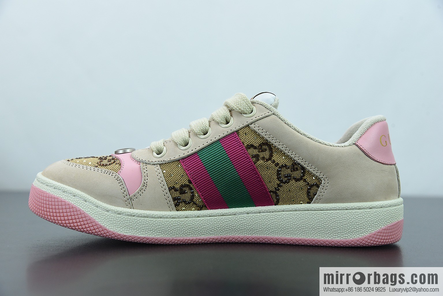 Gucci 2022 early spring the latest rhinestone models Distressed Screener sneakers Gucci small dirty shoes