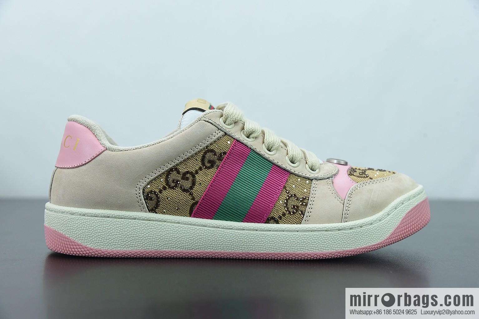 Gucci 2022 early spring the latest rhinestone models Distressed Screener sneakers Gucci small dirty shoes