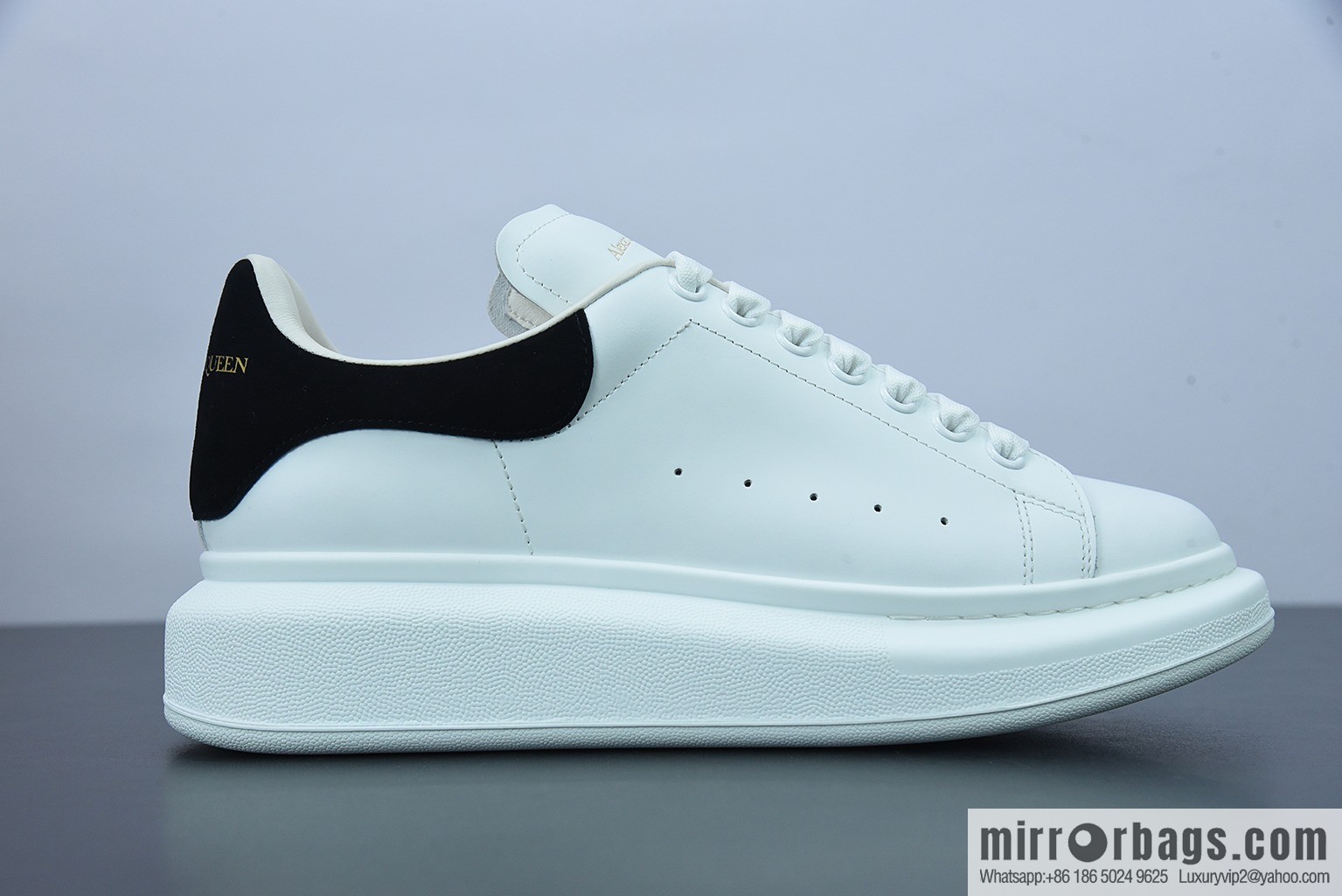 Alexander McQueen/Alexander McQueen, black leather tail muffin shoes, thick sole heightening white shoes 0Y3H6