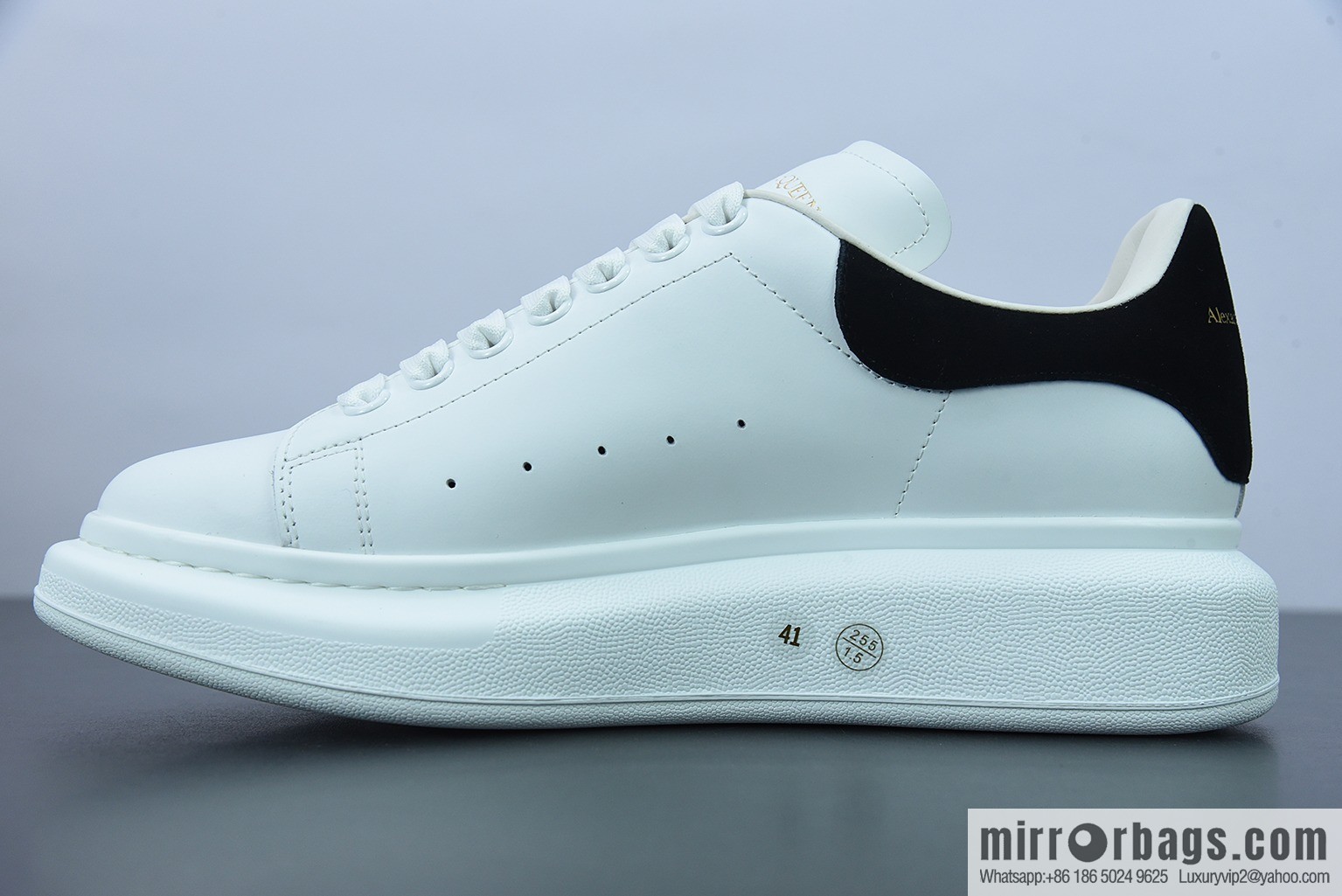 Alexander McQueen/Alexander McQueen, black leather tail muffin shoes, thick sole heightening white shoes 0Y3H6