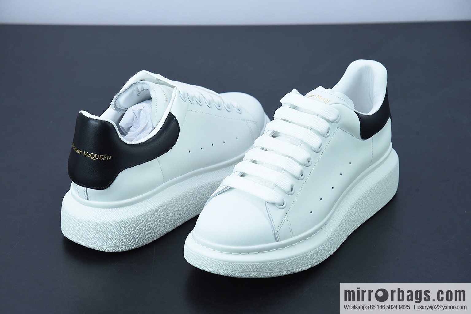 Alexander McQueen/Alexander McQueen, black leather tail muffin shoes, thick sole heightening white shoes 0Y7H4
