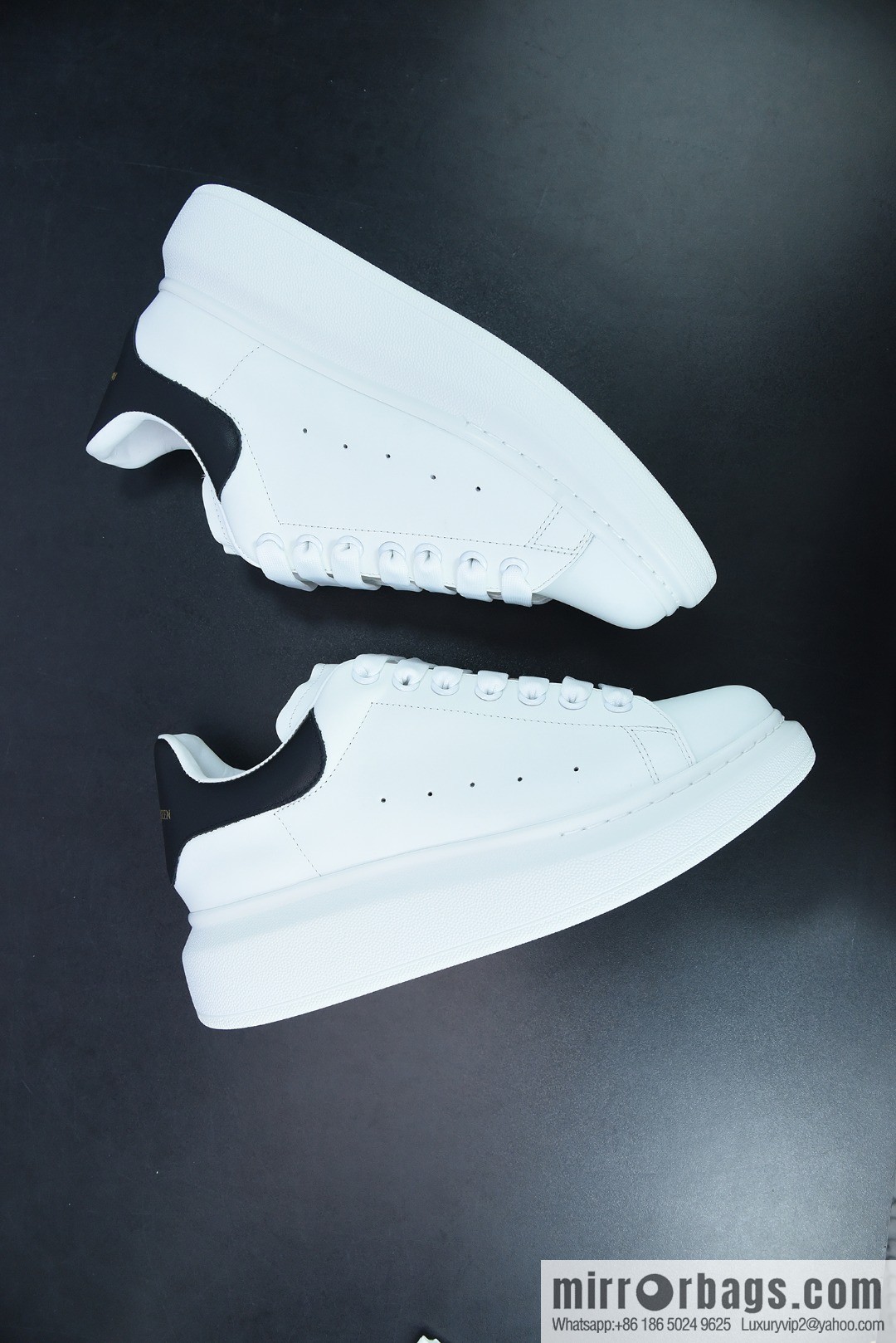 Alexander McQueen/Alexander McQueen, black leather tail muffin shoes, thick sole heightening white shoes 0Y7H4