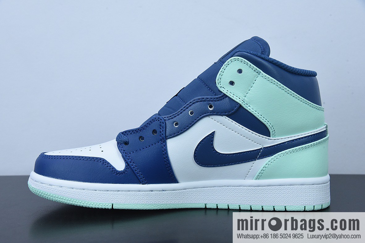 D01D4 Pure Original NK Air Jordan 1 Mid AJ1 Blue Mint, Joe 1 Zhongbang Culture Basketball Shoes, Item Number: 554724-413