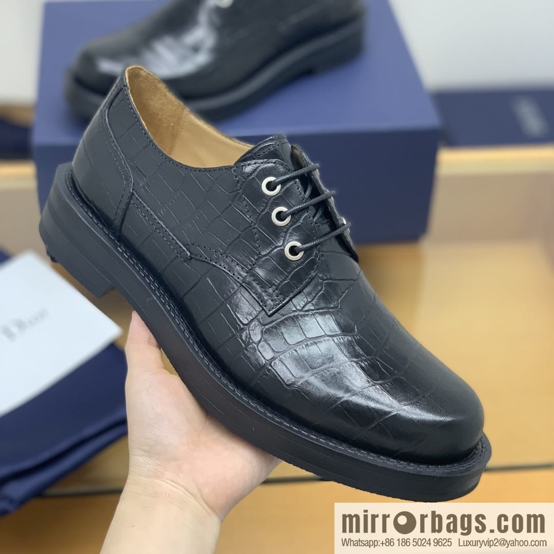 Dior Crocodile Embossed Men's Derby Shoes