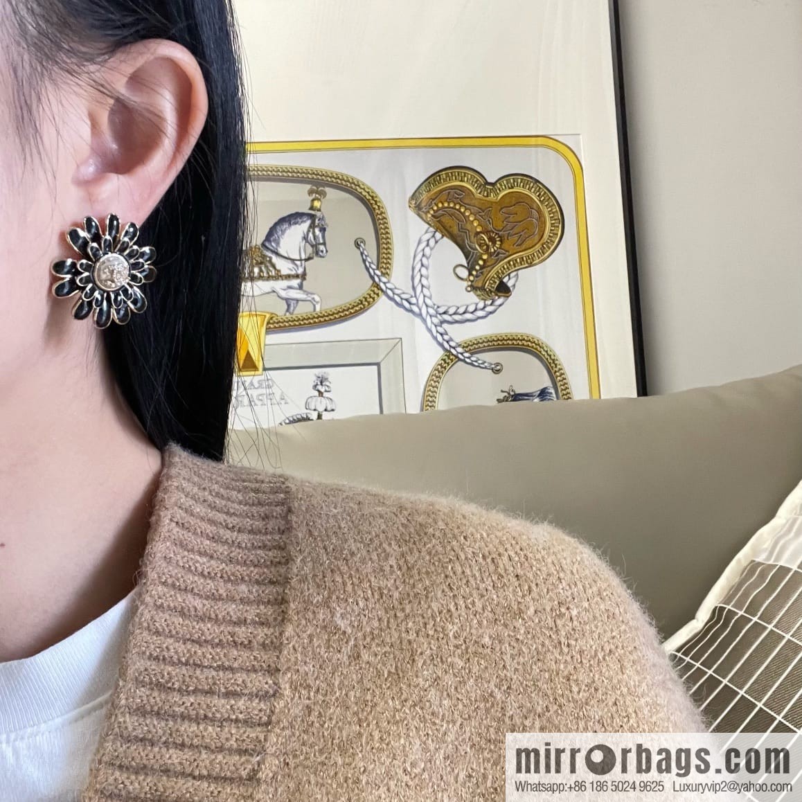 New ☑️ Chanel c1 double c black camellia stud earrings