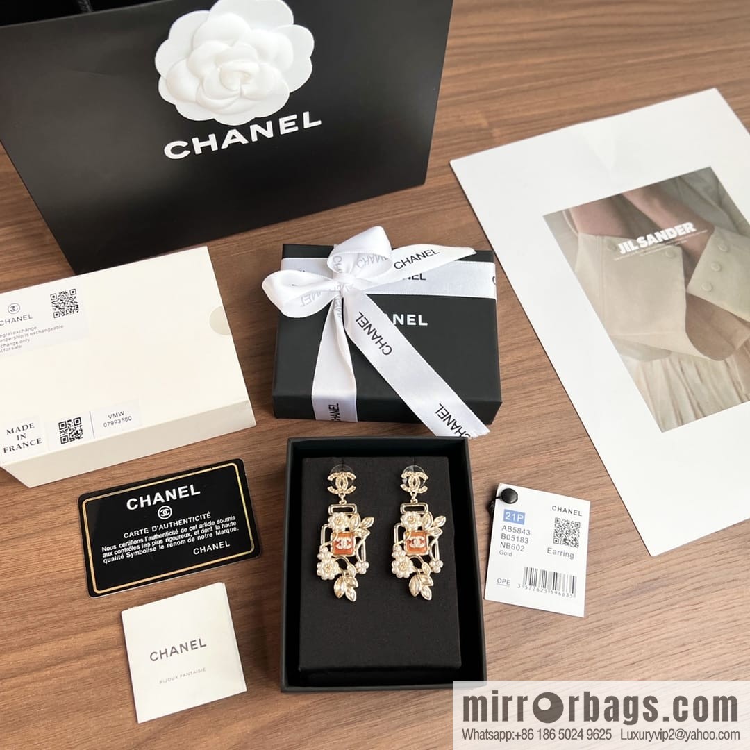 New ☑️ Chanel c2 double c pink diamond pearl flower stud earrings