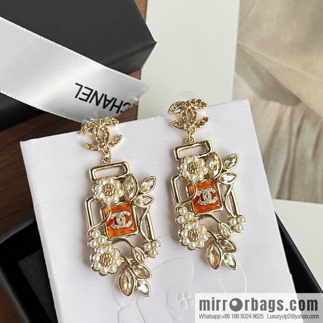 New ☑️ Chanel c2 double c pink diamond pearl flower stud earrings