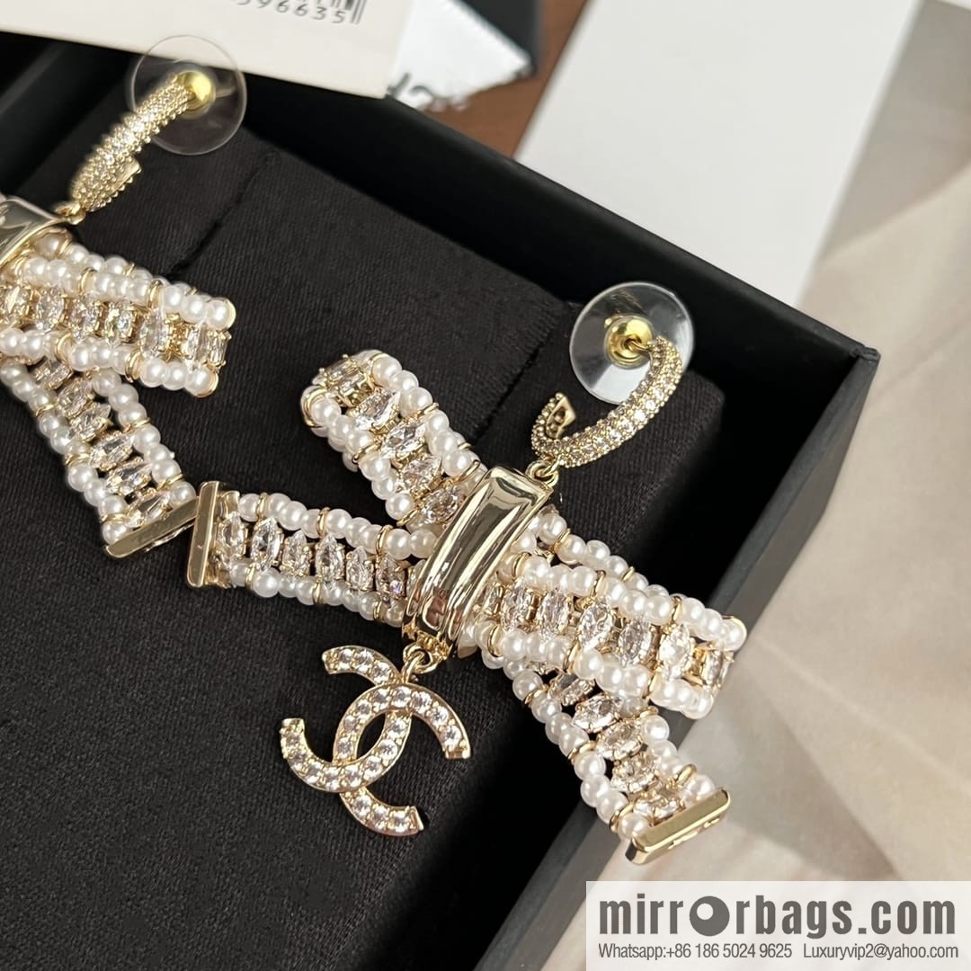 New ☑️ Chanel c3 double c bow pearl stud earrings