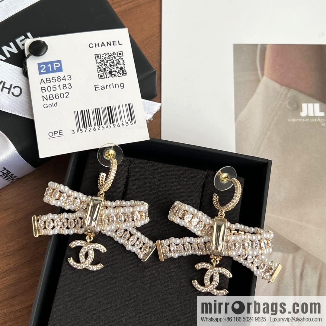 New ☑️ Chanel c3 double c bow pearl stud earrings