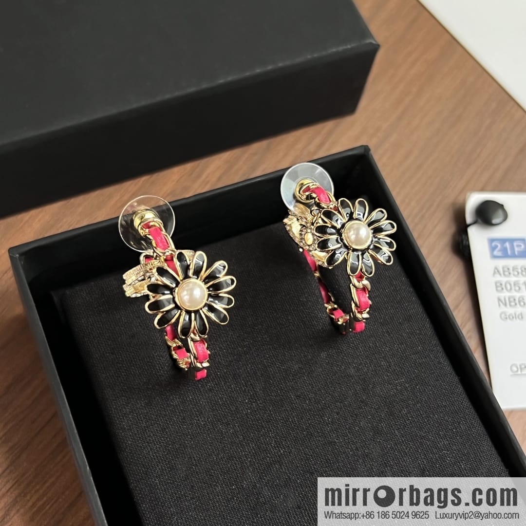 New ☑️ Chanel double c semi-round red leather rope stud earrings