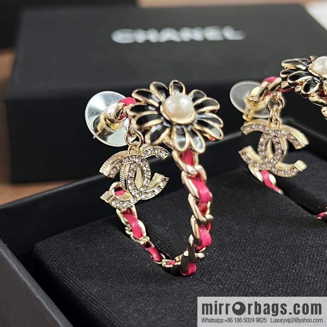 New ☑️ Chanel double c semi-round red leather rope stud earrings