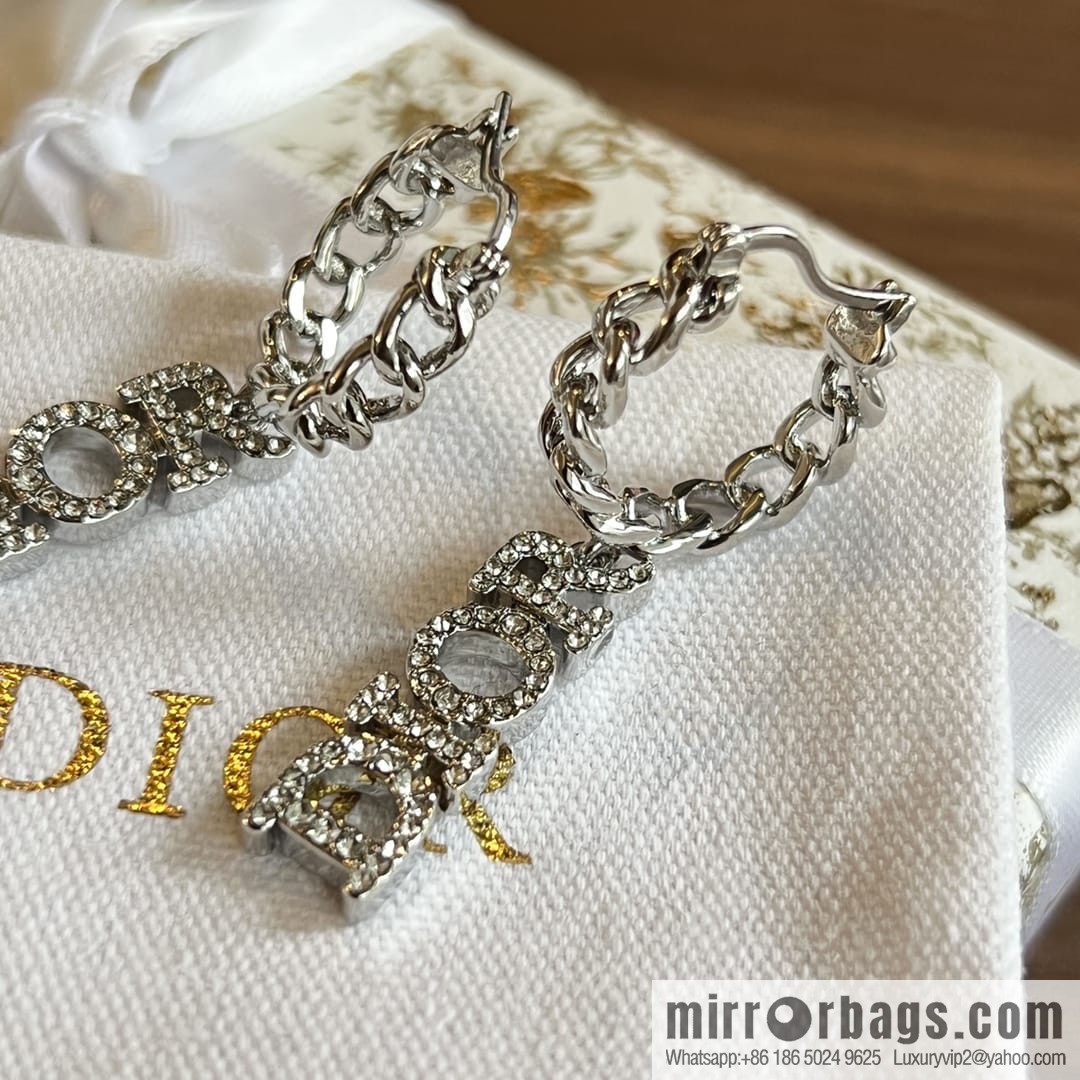 Dior silver dior letter stud earrings