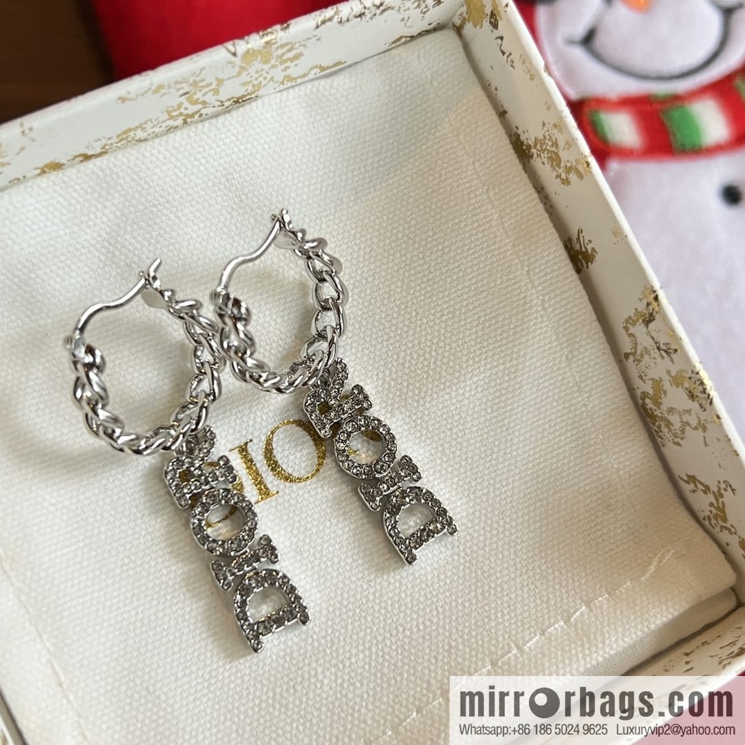 Dior silver dior letter stud earrings