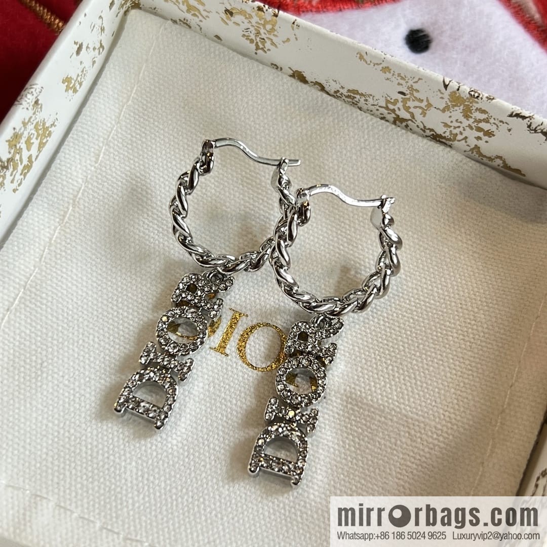 Dior silver dior letter stud earrings