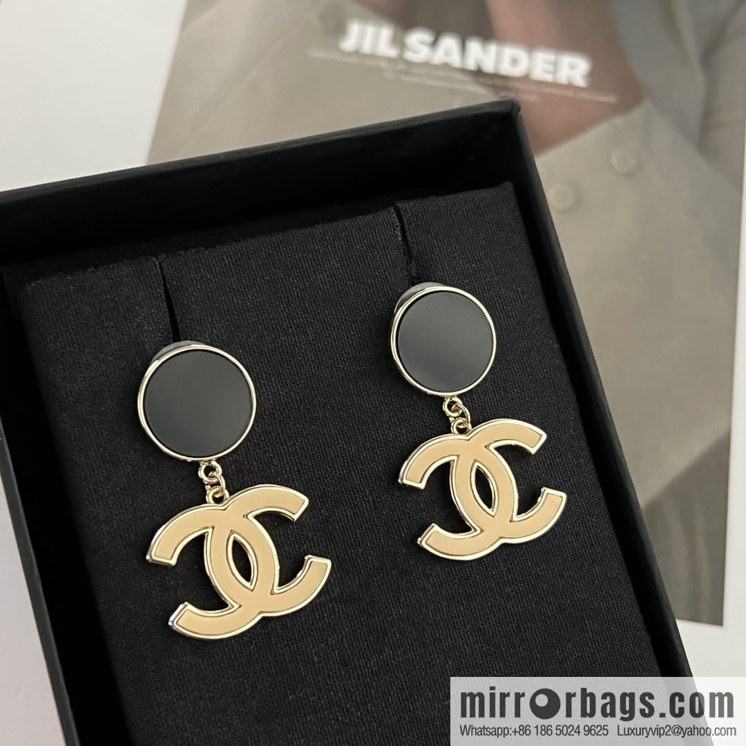 New ☑️ Chanel c2 double c black round stud earrings