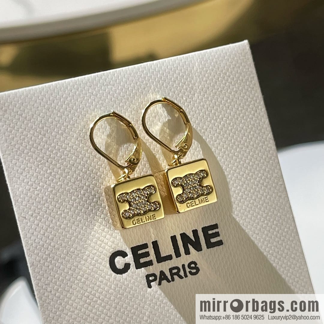 Celine gold crystal cube necklace bracelet stud earrings