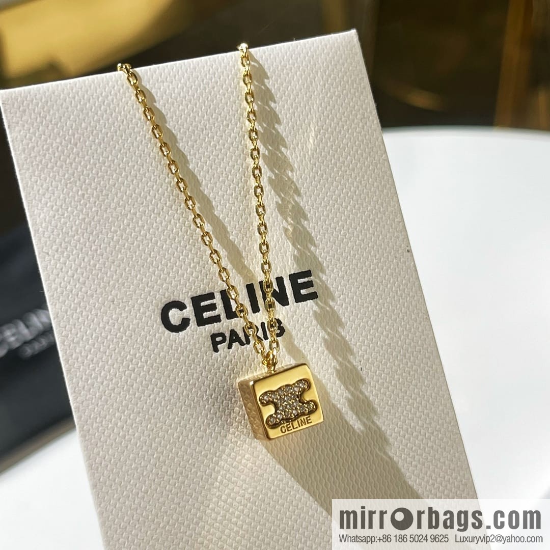Celine gold crystal cube necklace bracelet stud earrings