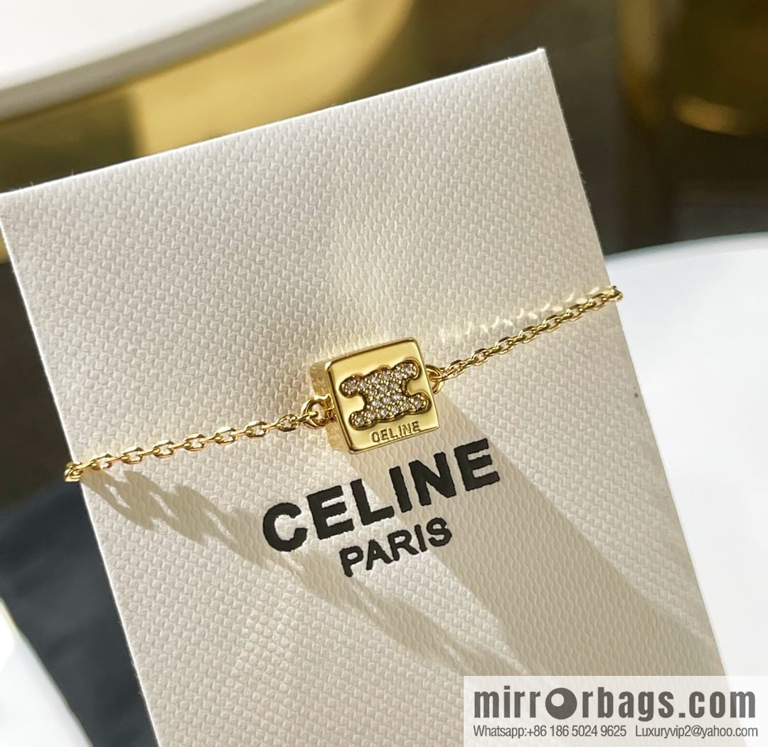 Celine gold crystal cube necklace bracelet stud earrings