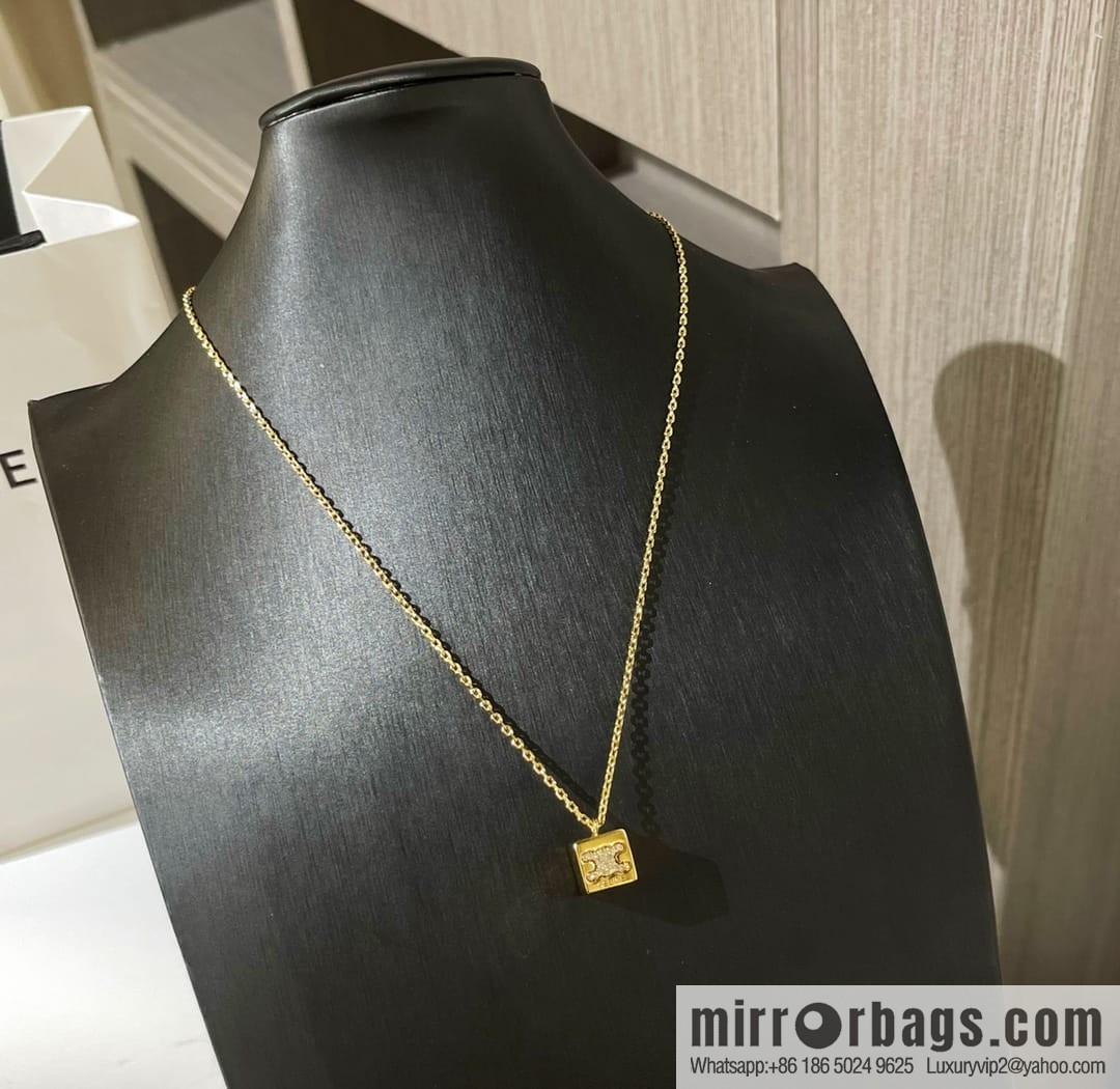 Celine gold crystal cube necklace bracelet stud earrings