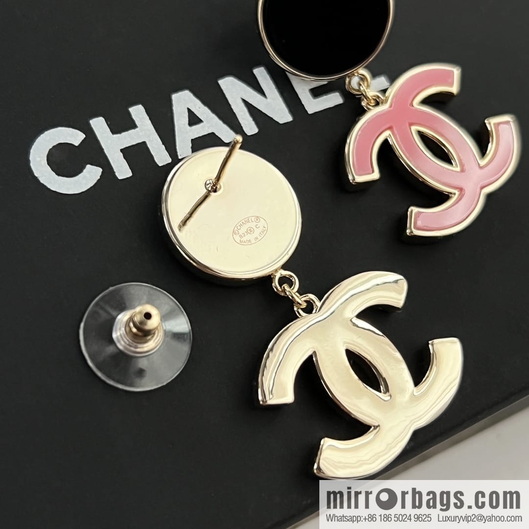 New ☑️ Chanel c2 double c black round stud earrings