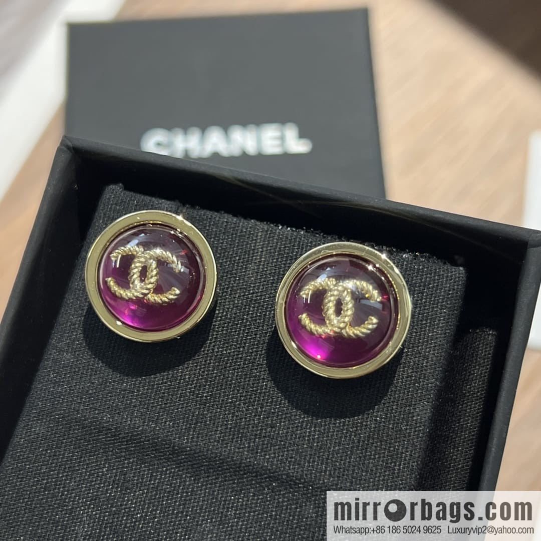 New ☑️ Chanel c1 double c round purple stud earrings