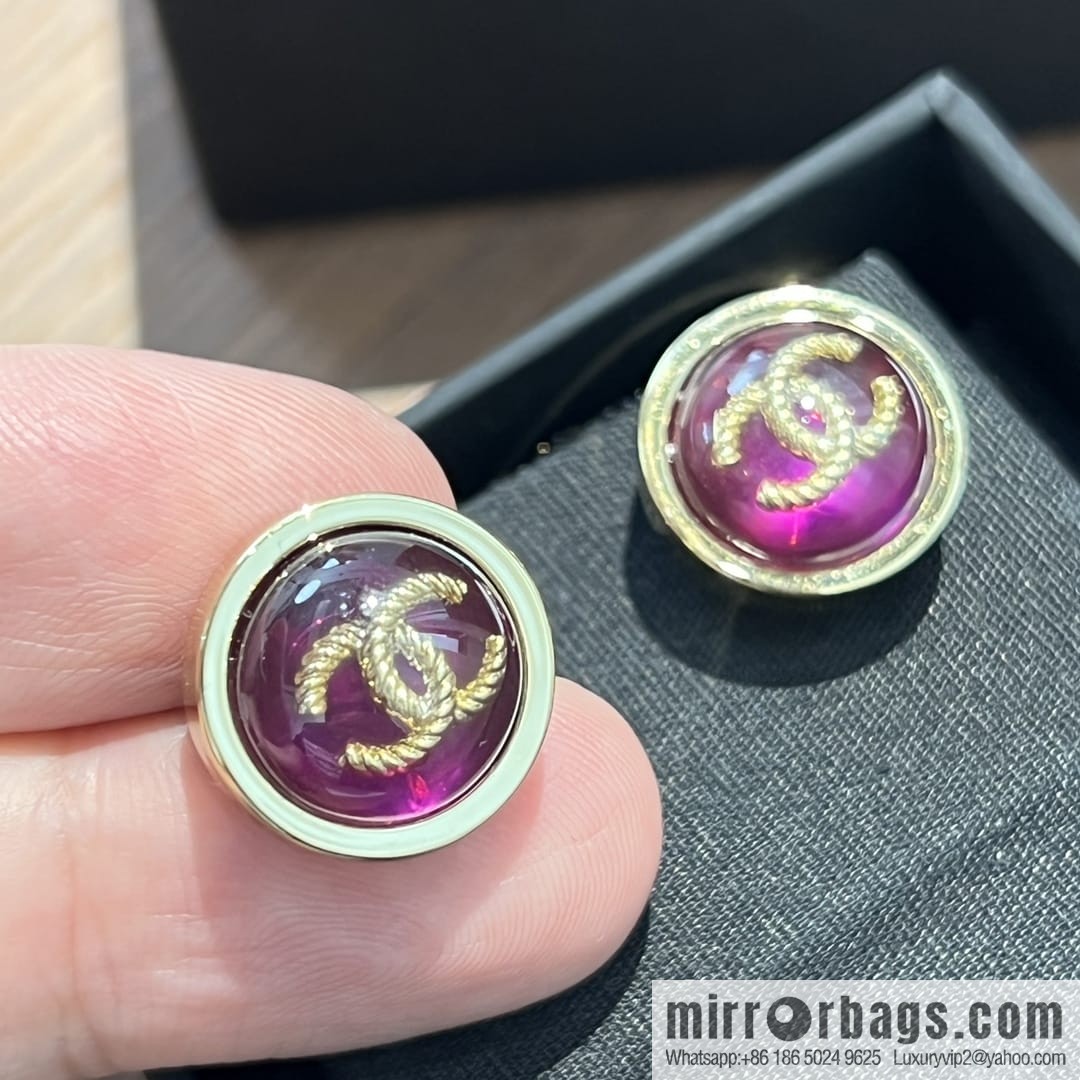 New ☑️ Chanel c1 double c round purple stud earrings