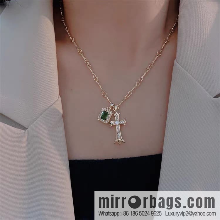 Classic hit, Croxin gold cross emerald necklace